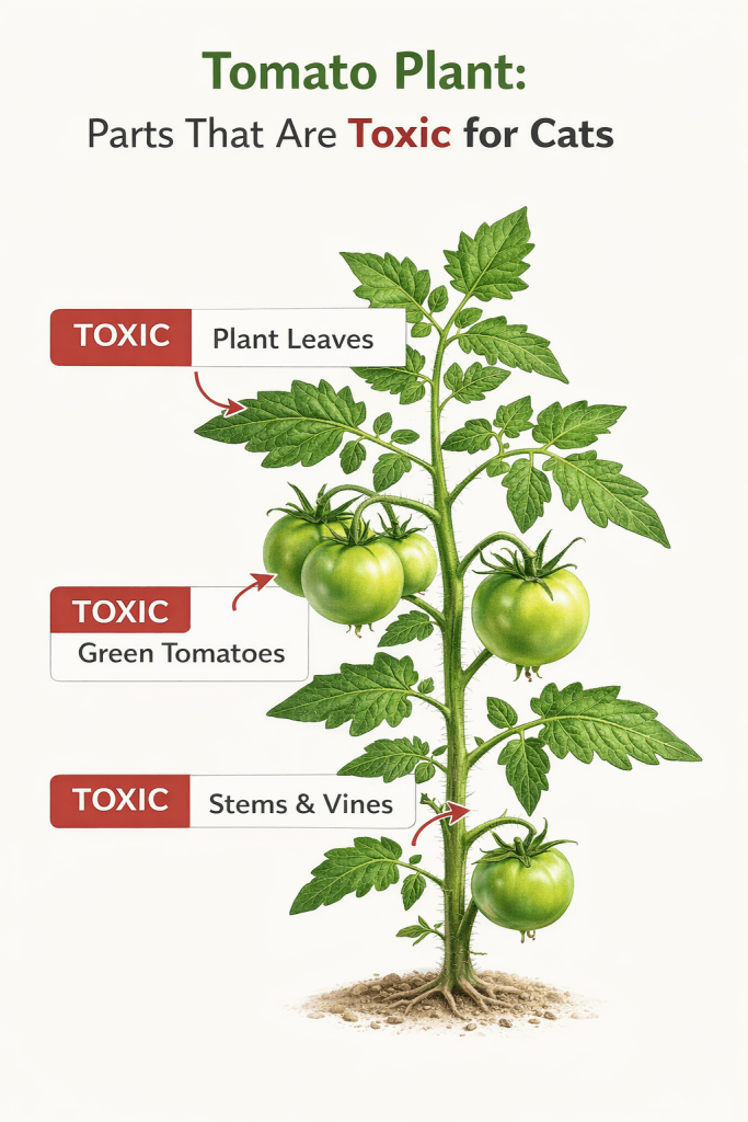 toxic parts of tomato plant for cats leaves and unripe tomatoes