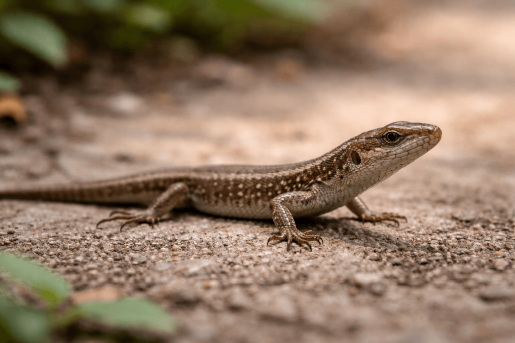 close up of common house lizard gecko on ground