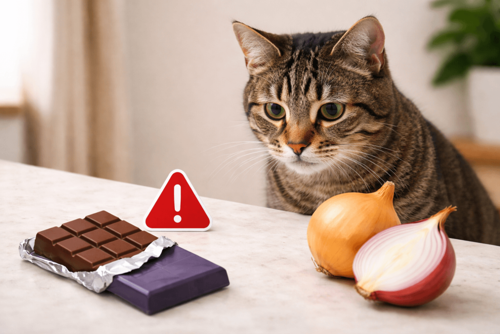 toxic foods like chocolate and onions near a cat